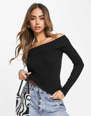 New Look knitted bardot jumper in black