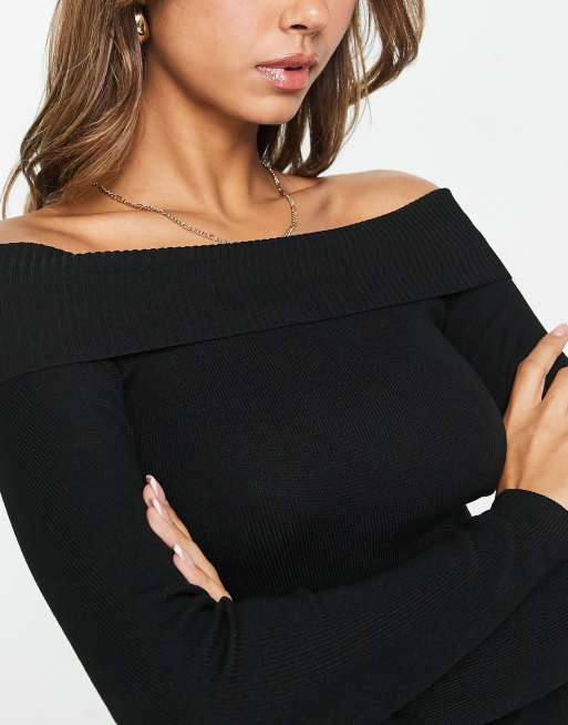 New Look knitted bardot jumper in black ASOS