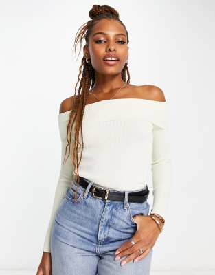 New Look knitted bardot jumper in cream