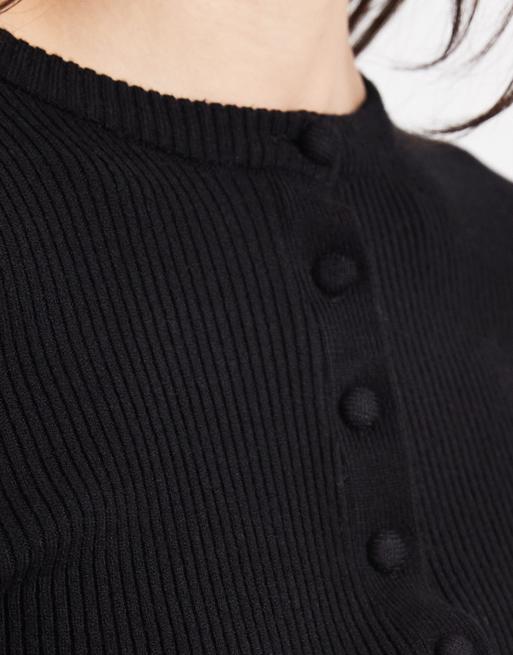 New Look knitted button down midi dress in black, 3 of 4