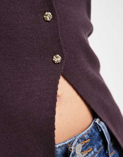 New Look knitted button down waistcoat in purple, 3 of 4