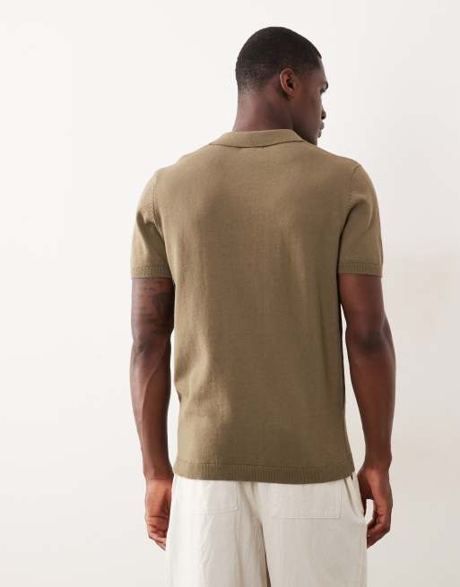 New Look knitted button through polo top in khaki, 5 of 5