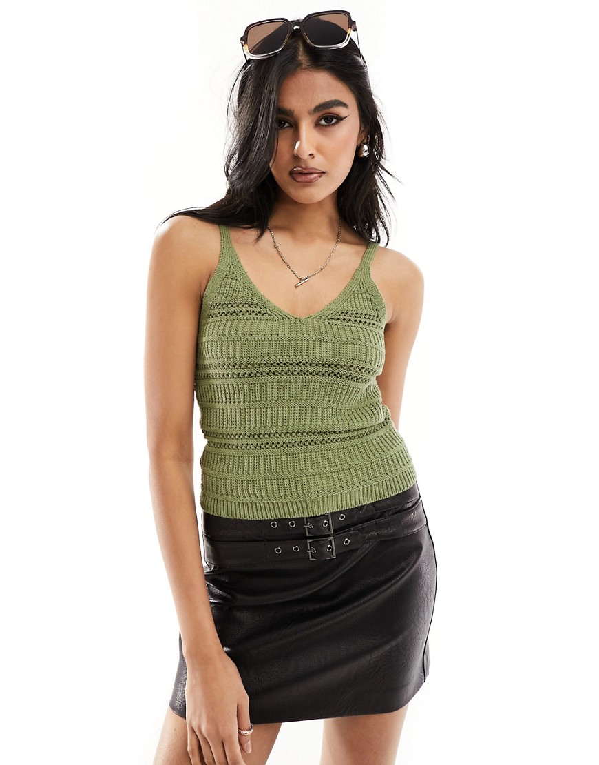 New Look knitted cami vest in khaki-Green