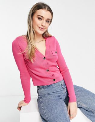 New Look knitted cardigan with shoulder pad detail in pink