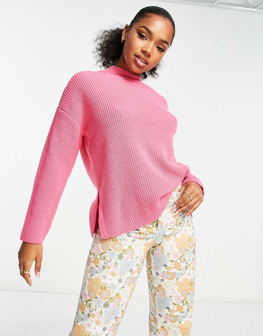New Look knitted crew neck jumper with side split detail in pink