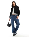 [New Look] New Look knitted cropped bomber jacket in black 18 BLACK
