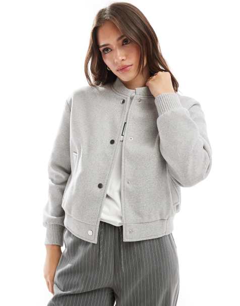 New Look knitted cropped bomber jacket in grey - view 1