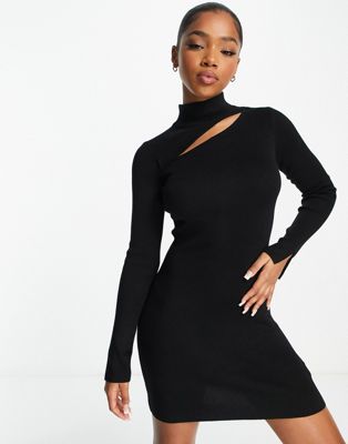 New Look knitted cut out mini dress in black