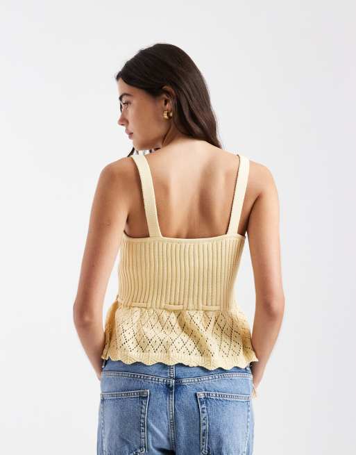 New Look knitted peplum singlet in yellow, 2 of 4