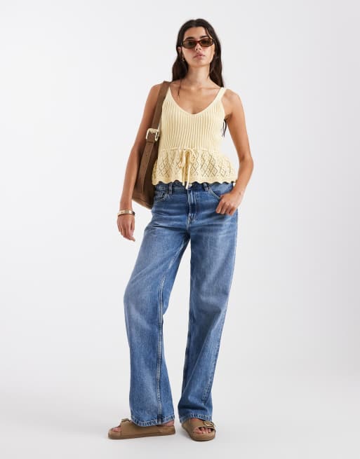 New Look knitted peplum singlet in yellow, 4 of 4