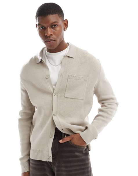 New Look knitted pocket detail cardigan in stone - view 1