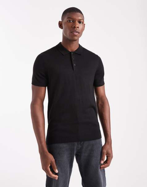New Look knitted polo in black - view 1
