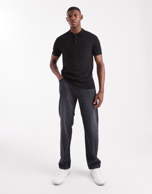 New Look knitted polo in black, 2 of 5
