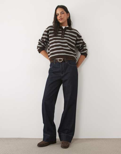 New Look knitted polo jumper in brown stripe, 2 of 4