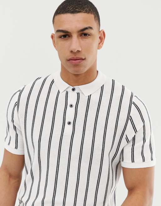 black and white stripe polo