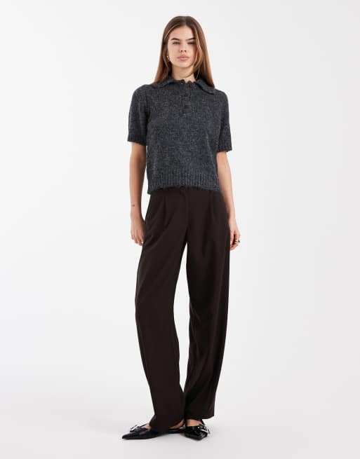 New Look knitted polo t-shirt in grey, 3 of 4