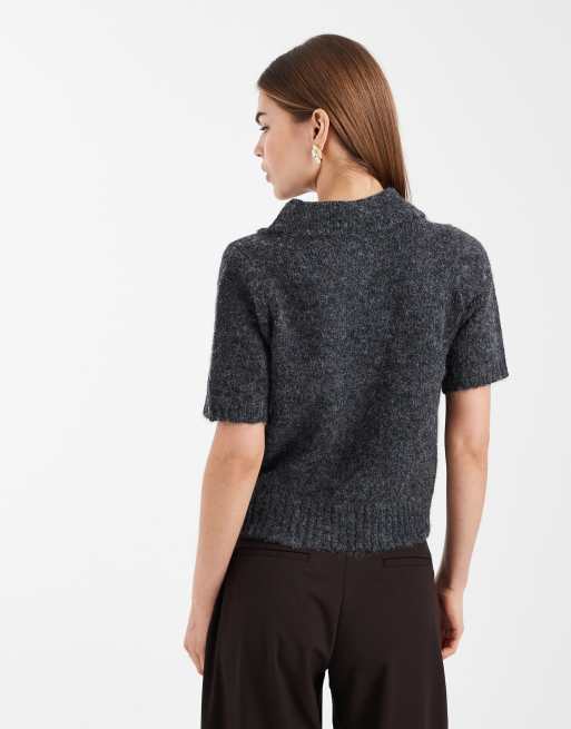 New Look knitted polo t-shirt in grey, 4 of 4