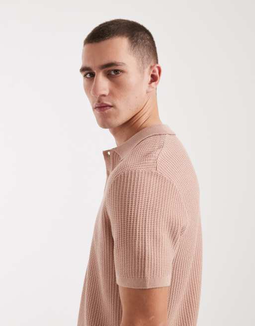 New Look knitted polo t-shirt in mid pink, 4 of 5