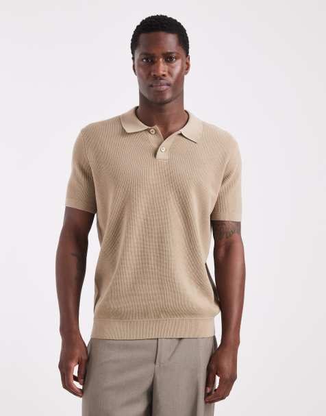 New Look knitted polo top in beige - view 1