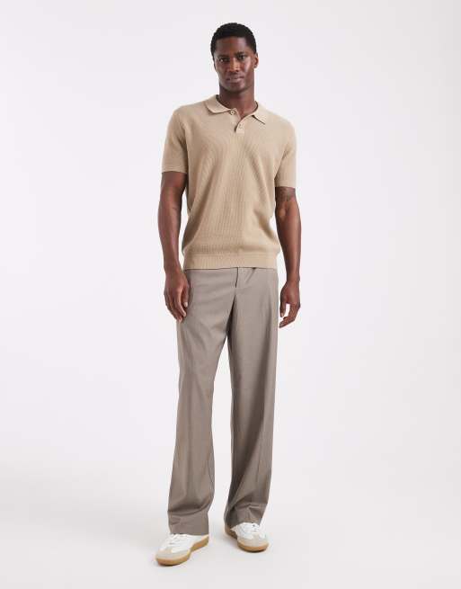 New Look knitted polo top in beige, 2 of 5