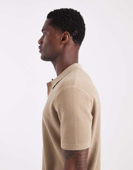 New Look knitted polo top in beige, 4 of 5
