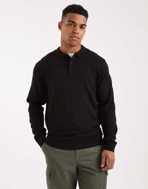 New Look knitted polo top in black - view 1