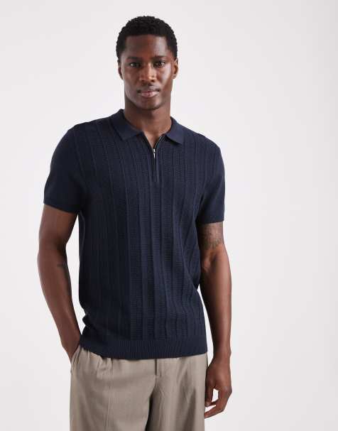 New Look knitted polo top in navy - view 1