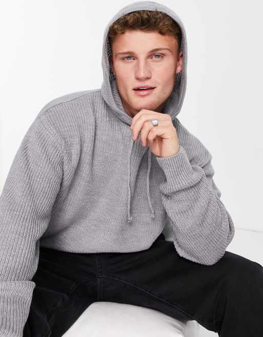 New Look knitted rib hoodie in light gray ASOS