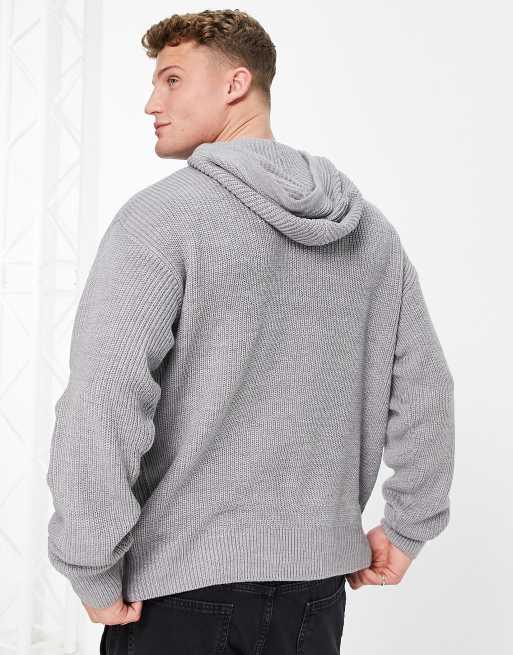 New Look knitted rib hoodie in light gray ASOS