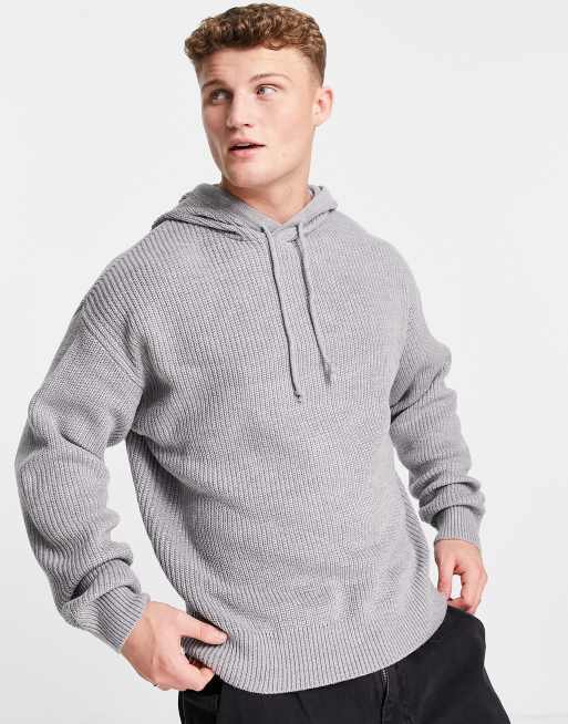 New Look knitted rib hoodie in light grey
