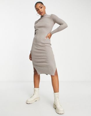 New Look knitted ribbed dress in mink