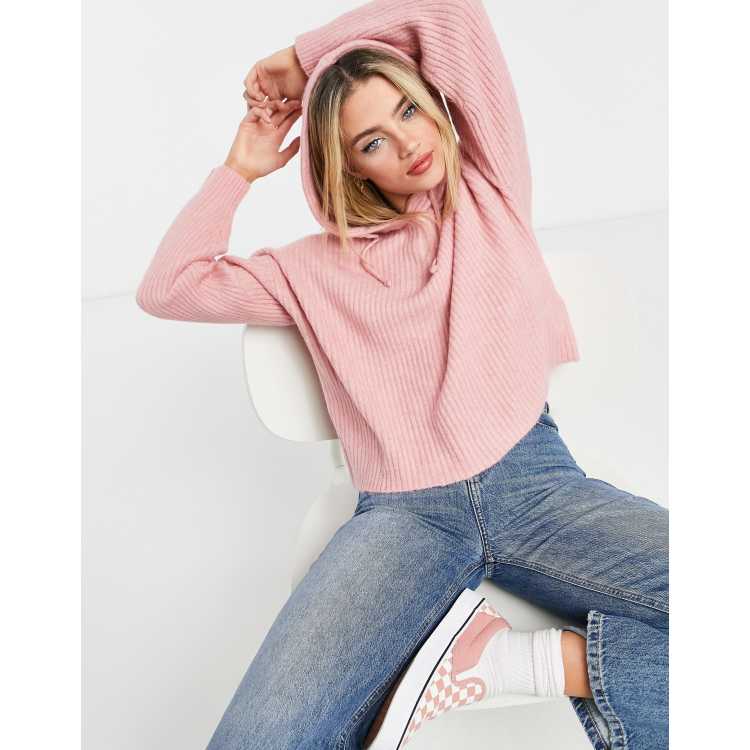 New Look knitted ribbed hoodie in pink