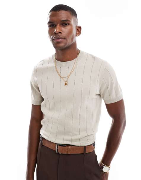 New Look knitted short sleeve tshirt in off white - view 1