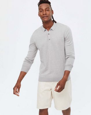 New Look knitted slim polo in grey