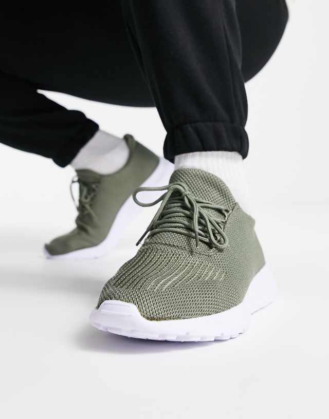 New Look knitted sneakers in dark khaki