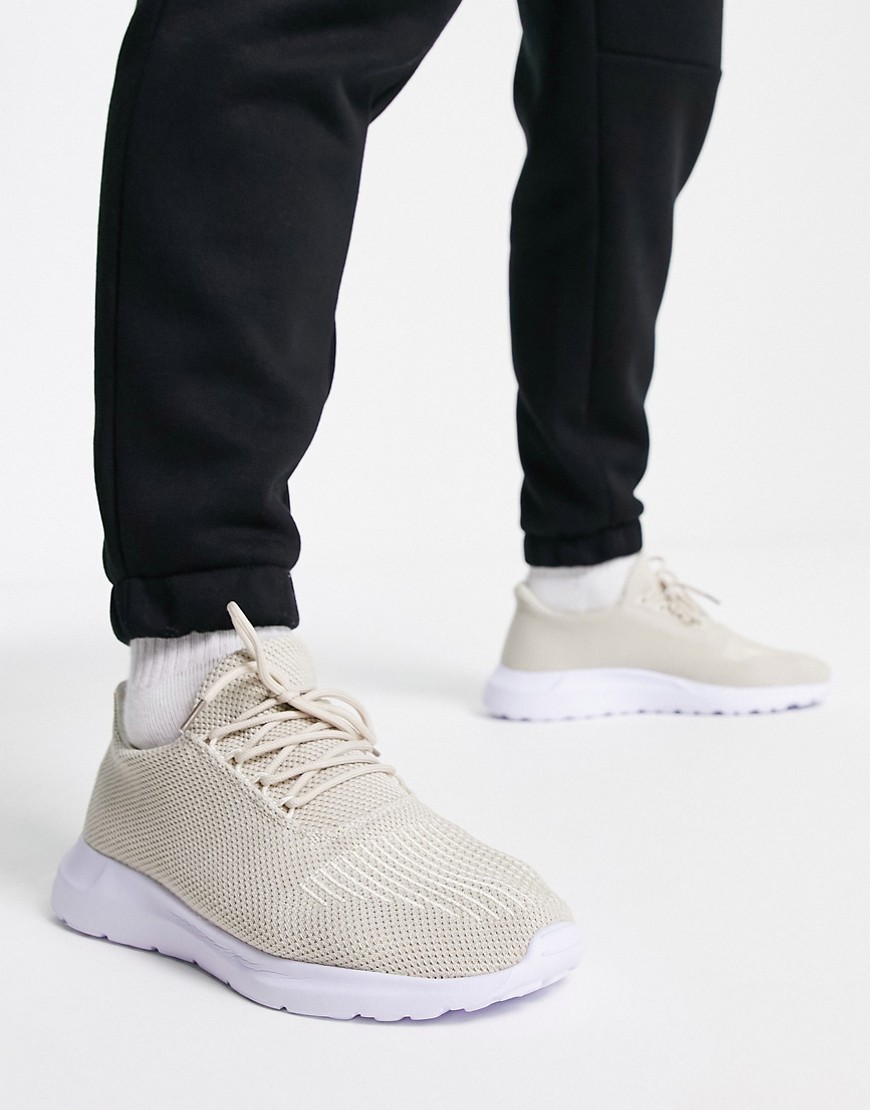 New Look Knitted Sneakers In Stone-Neutral
