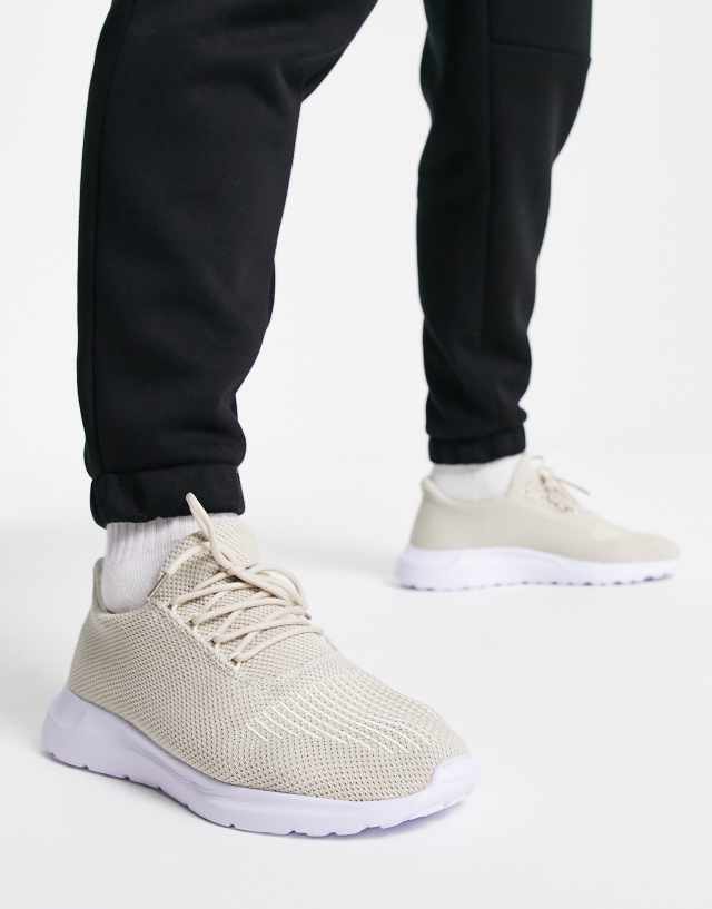 New Look Knitted Sneakers In Stone