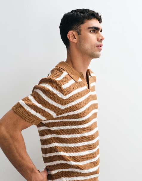 New Look knitted stripe polo in orange - view 1