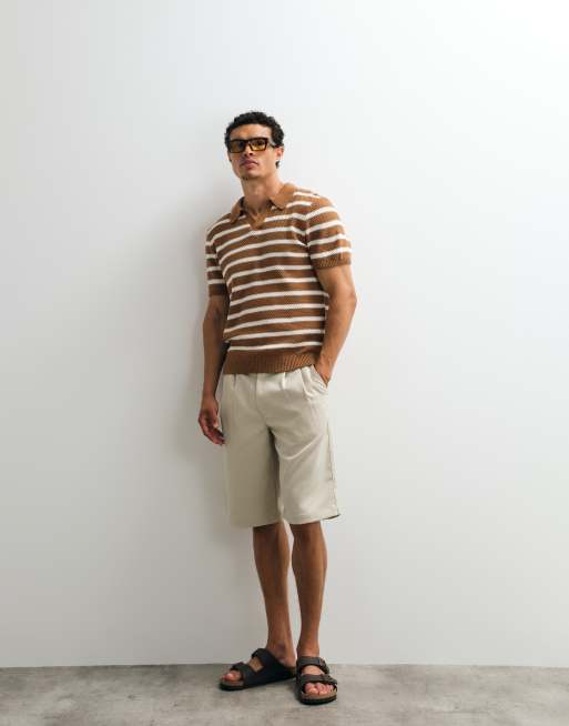 New Look knitted stripe polo in orange, 2 of 7