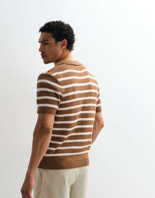 New Look knitted stripe polo in orange, 4 of 7