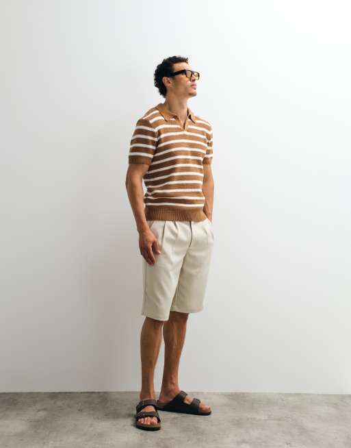New Look knitted stripe polo in orange, 5 of 7