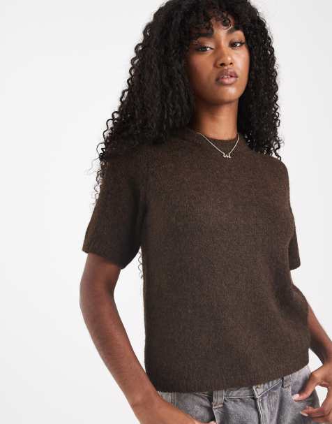 New Look knitted t-shirt in brown - view 1