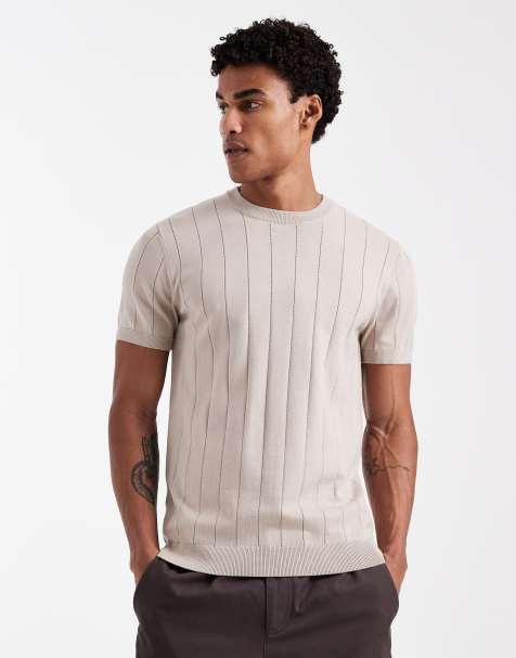 New Look knitted t-shirt in stone