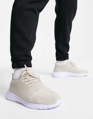 New Look New Look knitted trainers in stone-Neutral