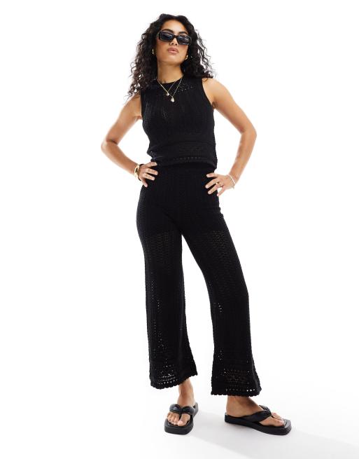 New Look knitted wide leg pants in black (part of a set)