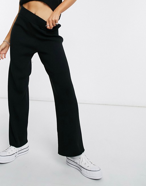 New Look knitted wide leg trouser in black