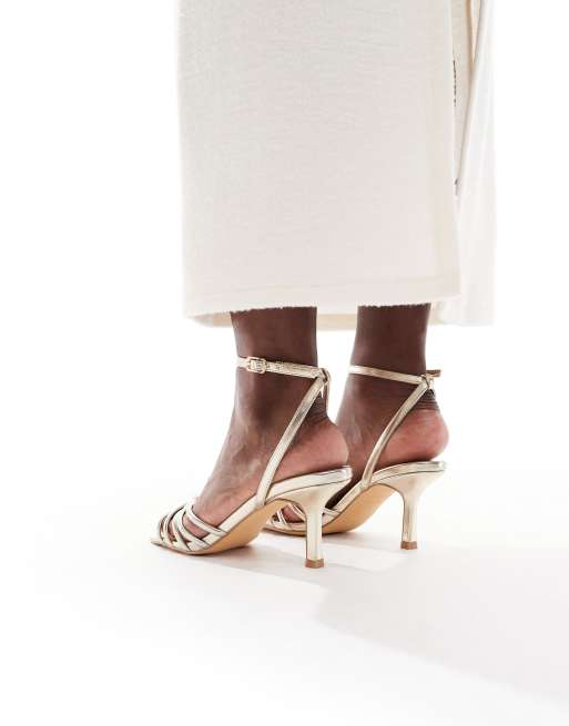 New Look knot detail heeled sandal in gold ASOS
