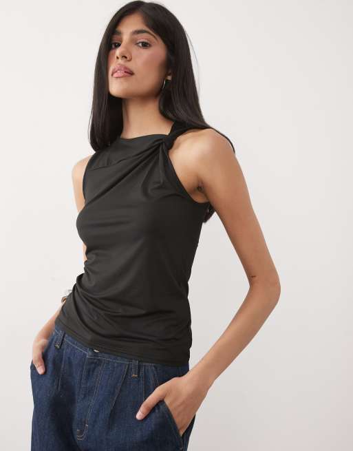 New Look knot detail tank top in black, 2 of 4