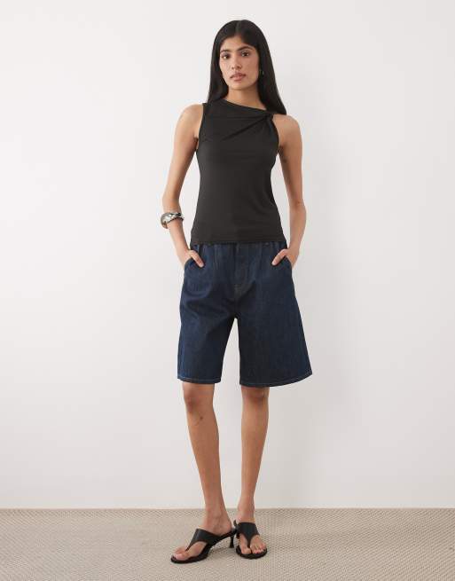 New Look knot detail tank top in black, 3 of 4