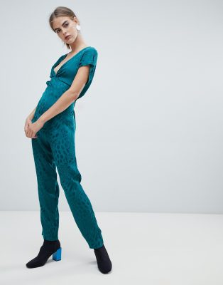 New Look knot front jumpsuit in green